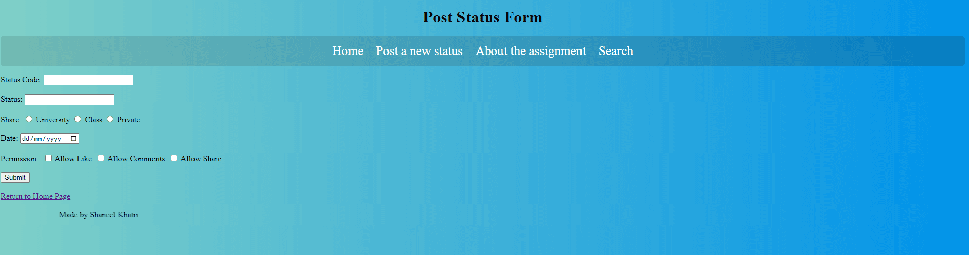 Screenshot of Status Posting System project